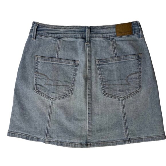 AEO AMERICAN EAGLE Super Stretch Women's A-Line Jean Skirt Size 4 Denim Y2K Mini - Picture 2 of 11